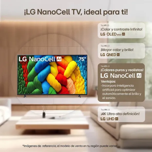 TV LG 75"  75NANO80 4K-UHD NanoCell Smart TV Con IA