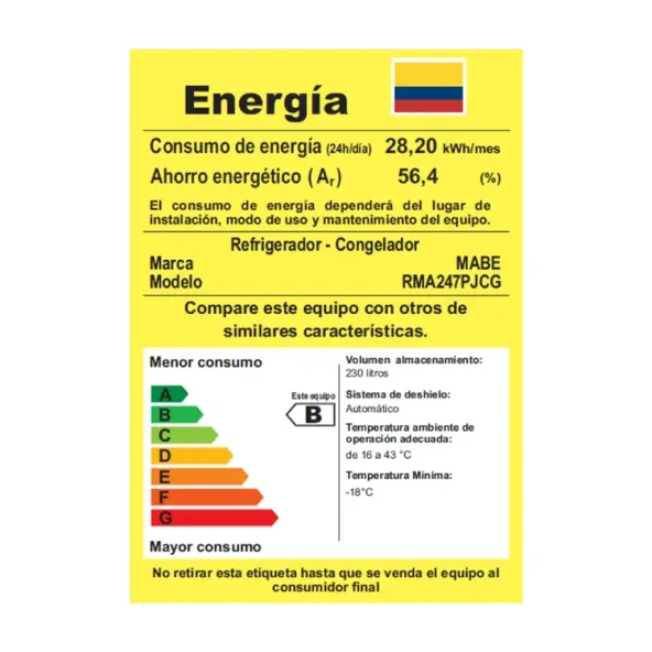 Nevera MABE No Frost Congelador Superior 230 Litros RMA247PJCG Grafito