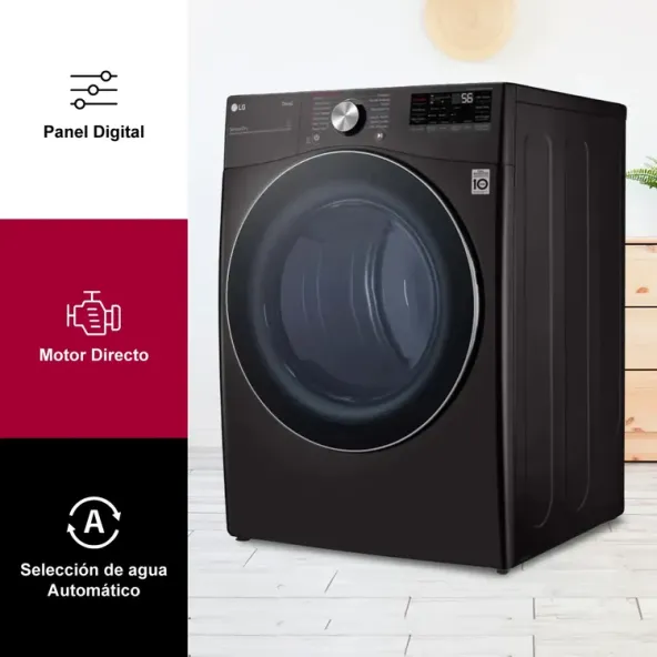 Secadora LG Carga Frontal a gas 22 Kilos DF22BV2SR Negra