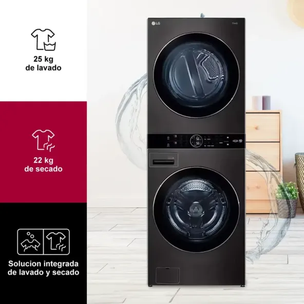LG WashTower - Lavadora 25Kg & secado 22Kg - AI - color Negro