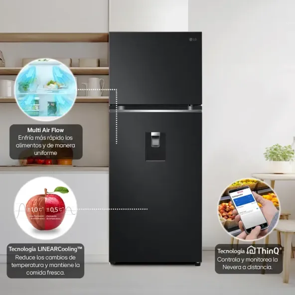 Nevera LG No Frost Congelador Superior 374 Litros VT38KPM Negro