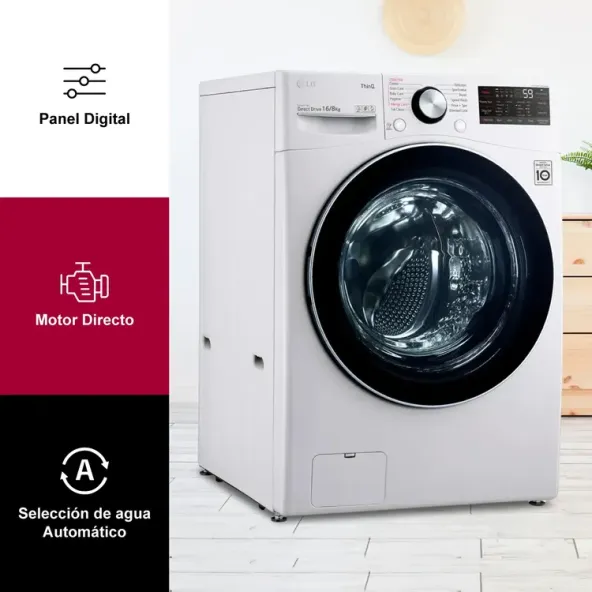 Lavadora/Secadora LG Carga Frontal 16 Kilos WD16WG2S6 AI Blanco