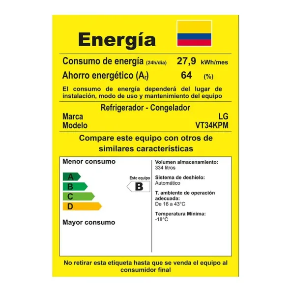 Nevera LG No Frost Congelador Superior 334 Litros VT34KPM Negra