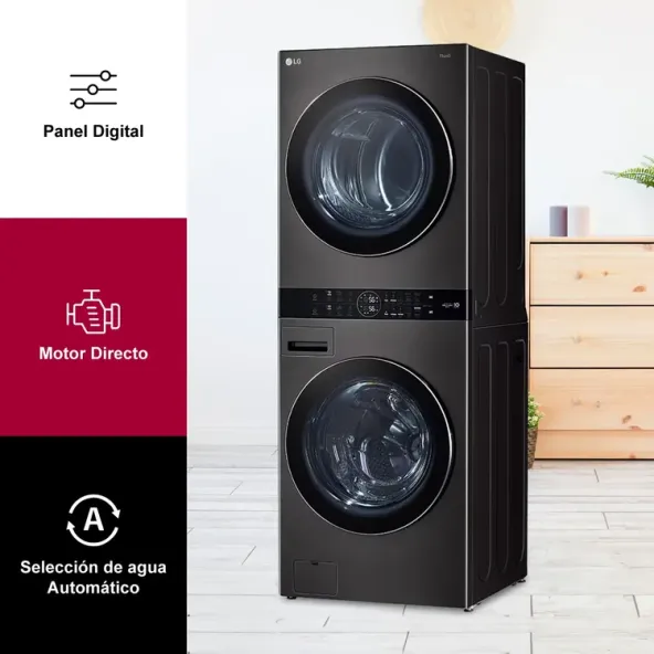 LG WashTower - Lavadora 25Kg & secado 22Kg - AI - color Negro