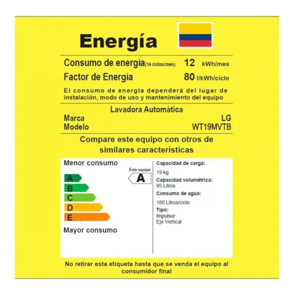 Lavadora Carga Superior WT19MVTB 19Kg/41lbs - Smart Motion Negro